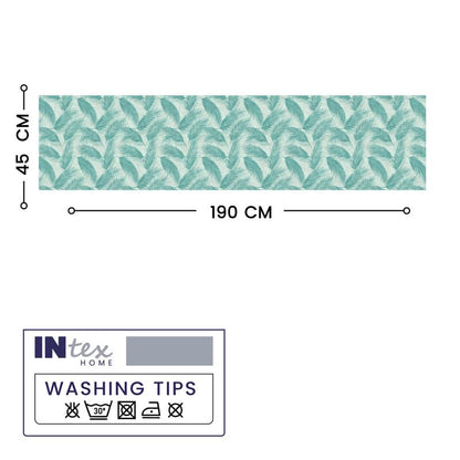 INTEX HOME Linen Velvet Table Runner, Bella Leaf Pattern, Premium Soft Fabric, 45W×135L CM, Turquoise, Elegant Dining and Living Room Decor, Luxurious Protection for Daily Use and Special Occasions