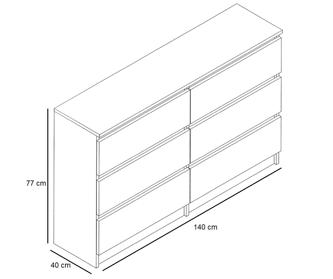 Chest of Drawers with 6 Drawers, 140 x 40 x 77 cm, White, Handle-Free Modern Multi-Purpose Cabinet for Hallway, Bedroom, Living Room, or Children’s Room, Wide