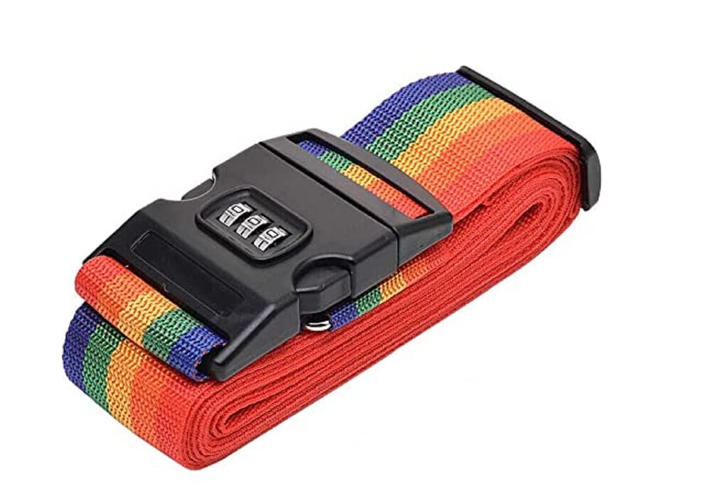 Luggage Suitcase Strap with Coded Lock Secure Lock Safe Belt Strap 1.7m baggage Belt Travel Rainbow Adjustable, Multi Color