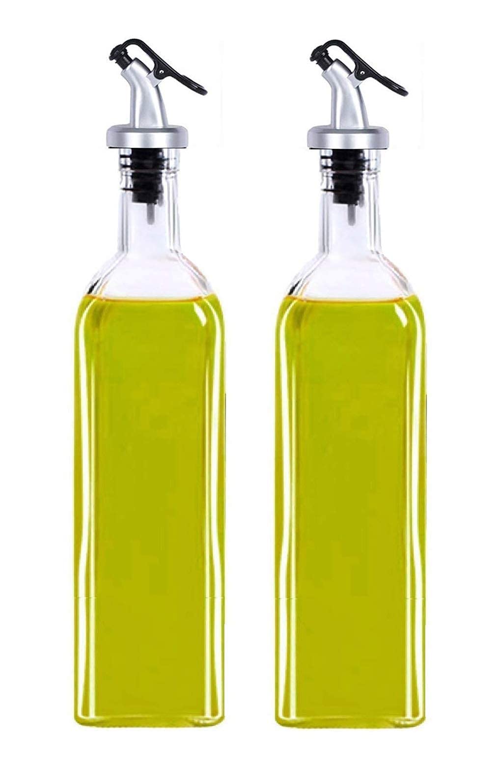 Oil and Vinegar Dispenser Bottle, Leak Proof with Stainless Steel Stopper, 500ml Clear Glass Bottle, Set of 2 - Perfect for Home and Restaurant