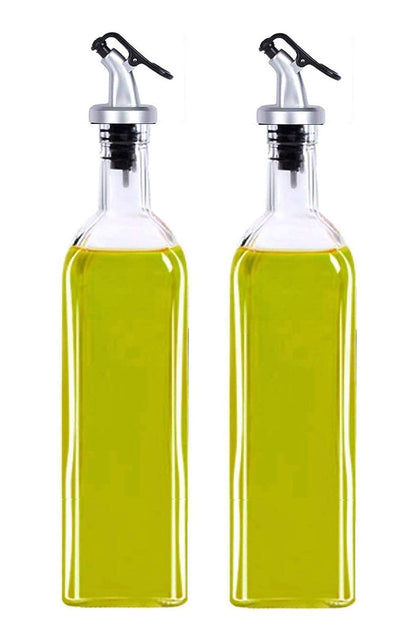 Oil and Vinegar Dispenser Bottle, Leak Proof with Stainless Steel Stopper, 500ml Clear Glass Bottle, Set of 2 - Perfect for Home and Restaurant