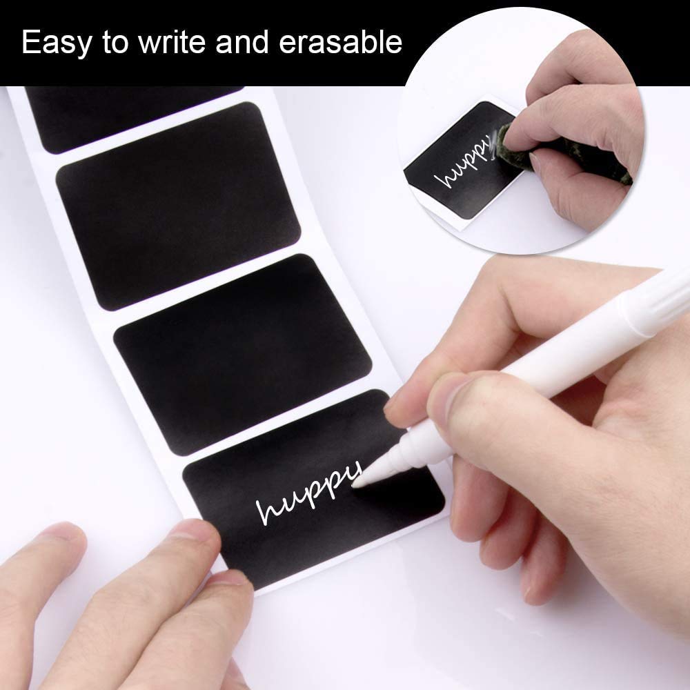 Premify 180 Chalkboard Labels & White Marker, Pantry and Storage Stickers for Jars, Kitchen Labels for Jars, Mason, Spice, Glass, Cups, Containers, Canisters, Bathroom, Laundry Room, Office Organizer