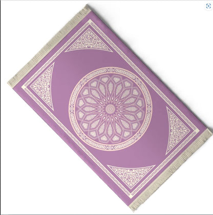 Velvet Prayer Mat in Pastel Purple, 68x117 cm, a soft and luxurious rug with a beautiful dome design, providing a comfortable and aesthetically pleasing space for prayer