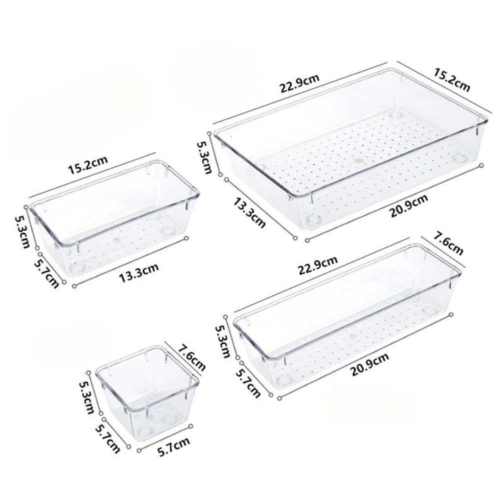 Happy Home Clear Drawer Organizer Storage Box for Makeup, Bathroom, Kitchen & Office