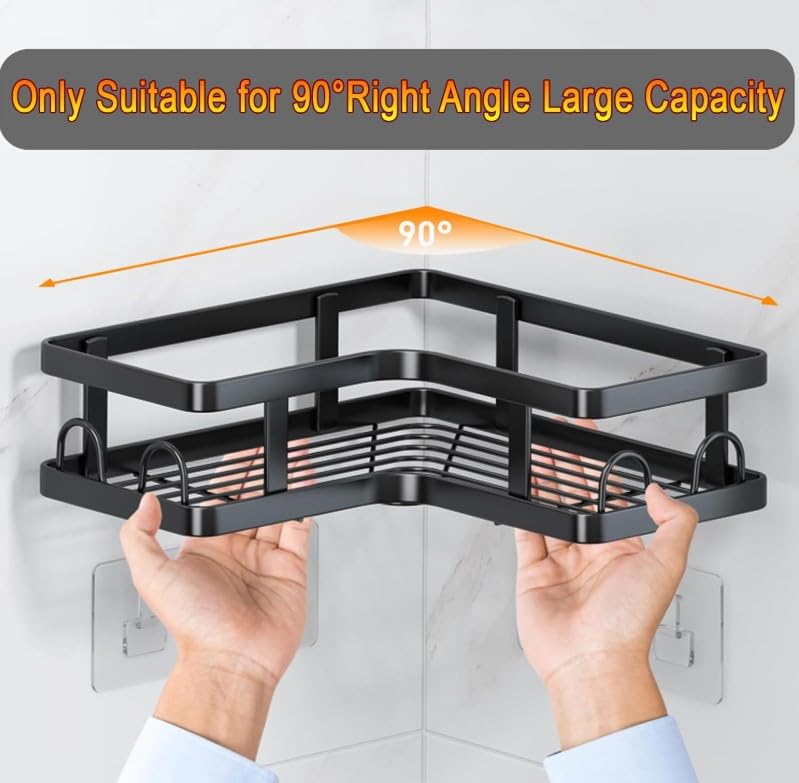 Corner Shower Caddy Shelves, 5-Pack with 16 Hooks, Rustproof Stainless Steel Organizer with Upgraded Stronger Adhesive, No-Drilling Wall Mount Shelf for Inside Shower and Bathroom - Black