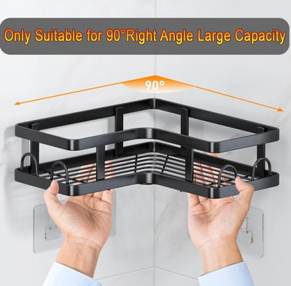 Corner Shower Caddy Shelves, 5-Pack with 16 Hooks, Rustproof Stainless Steel Organizer with Upgraded Stronger Adhesive, No-Drilling Wall Mount Shelf for Inside Shower and Bathroom - Black