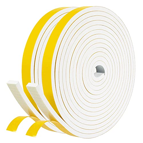 White Door Weather Stripping 26 Feet, 1/2 Inch Wide X 1/4 Inch Thick, High Density Fo Tape Roll Neoprene Ruer Adhesive Weatherstrip Door Seal, Window Insulation, 2 Rolls X 13 Ft Each