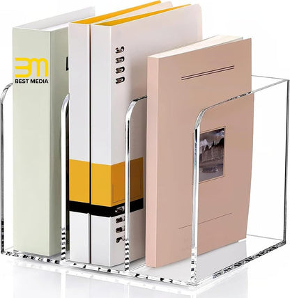 Clear Acrylic Magazine File Holder, 3-Section Vertical Desk Organizer for Office and Home Storage, Transparent Stand for Files, Folders, and Mail, Sturdy and Modern Desktop Accessory