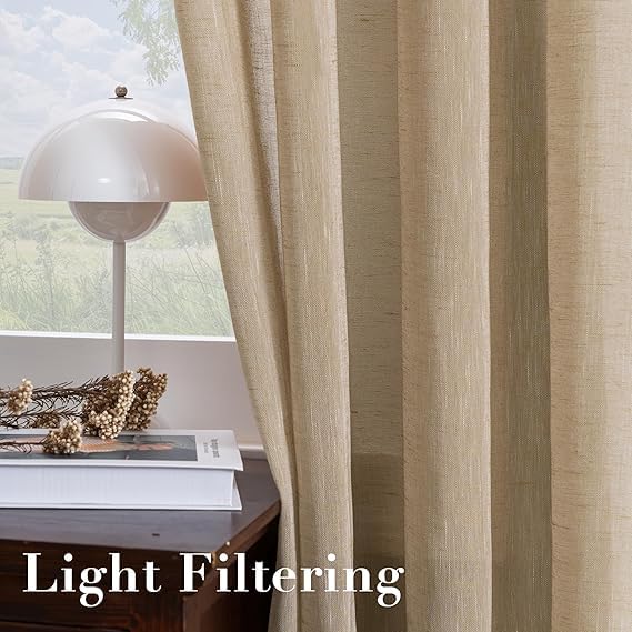 INtex CURTAINS House Semi-Transparent Linen Sheer Curtain, Lightweight Fabric with Steel Grommets, Elegant One Piece Window Panel for Living Room or Home Décor - 400 W x 270 L - Café