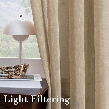 INtex CURTAINS House Semi-Transparent Linen Sheer Curtain, Lightweight Fabric with Steel Grommets, Elegant One Piece Window Panel for Living Room or Home Décor - 400 W x 270 L - Café