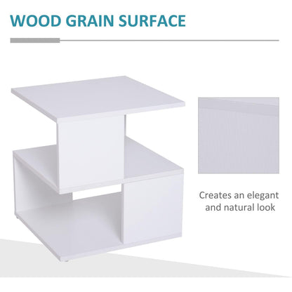 Modern Square 2-Tier Wooden Side Table in White, 40x43x40cm, End Table with Lower Shelf for Living Room, Compact Nightstand for Bedroom, Minimalist Design