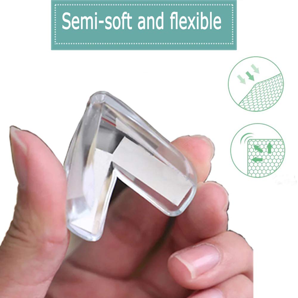 20-Pieces Safety Corner Protectors Guards for Baby Proofing, Soft Edge Cushion for Furniture, Easy to Install, Transparent, 4 x 4 x 1.5 cm