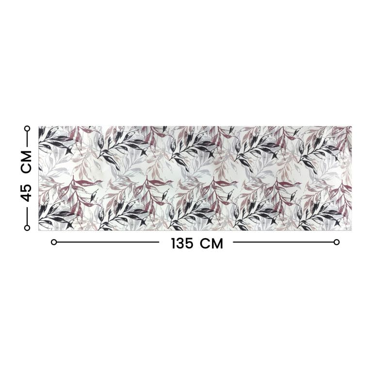 INtex HOME Linen Velvet Table Runner, 45 x 130 cm, Modern Leaves Design, Elegant Rectangular Tablecloth for Dining, Living Room and Kitchen, Soft, Durable - Café x Brown - Single Piece