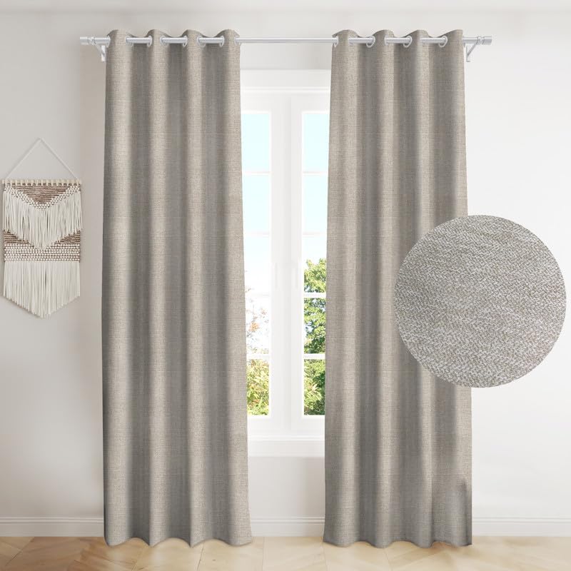 INtex CURTAINS HOUSE Natural Linen Semi-Sheer Window Drapes, Light-Filtering Privacy Curtains for Bedroom and Living Room, Steel Grommets, 2 Panels Cafe 130W x 265L