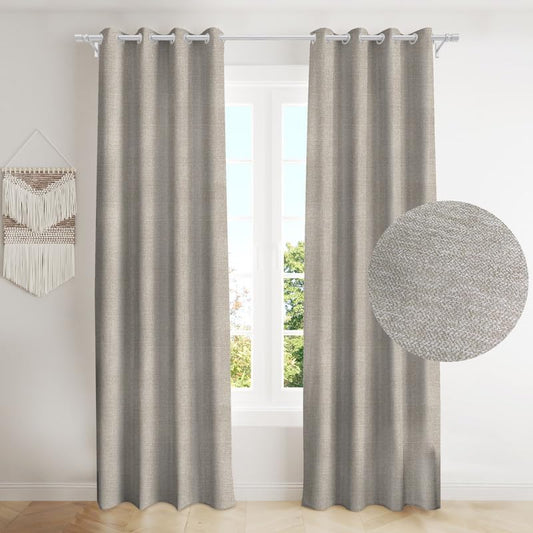 INtex CURTAINS HOUSE Natural Linen Semi-Sheer Window Drapes, Light-Filtering Privacy Curtains for Bedroom and Living Room, Steel Grommets, 2 Panels Cafe 130W x 265L