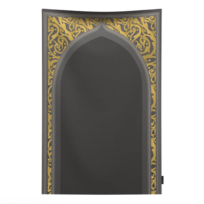 Waterproof Prayer Mat in Grey and Gold, 68x117 cm, a durable and practical rug with a stylish design, easy to clean and perfect for travel, outdoor use, or daily prayers anywhere