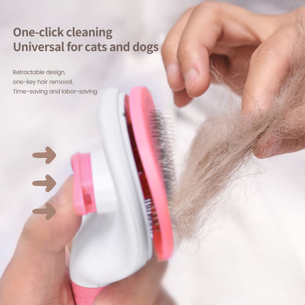 Feeko Dog Brush Pet Grooming Brush Slicker Dog Comb Self Cleaning Brush Comb for Dogs Cats Puppy Pet Accessories, Hair Shedding Brush for Dogs Pet Care Comb (Pink)
