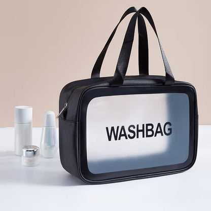 Toiletry Bag for Women - Clear Travel Makeup Organizer, Portable PVC Large Cosmetic Bag, Waterproof Transparent Handbag, XL - Black 02, Journey