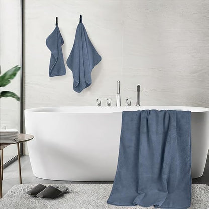 4-Piece Towel Set, 100% Cotton – Includes 1 Bath Towel 140 cm x 70 cm, 1 Hand Towel 100 cm x 50 cm, 2 Washcloths 30 cm x 30 cm, Quick Dry, Super Soft, Highly Absorbent, No Fade, Grey