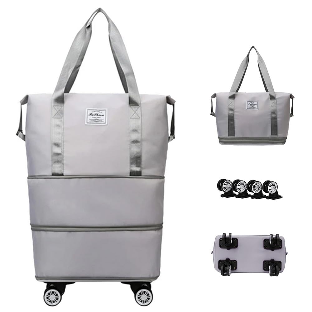 Cartbay Foldable Luggage Bag, Double Layer Expandable Large Capacity Dry and Wet Separation Duffel Bag with Wheels