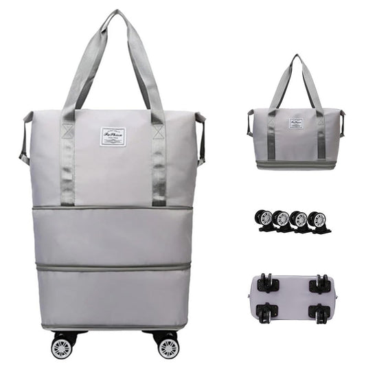 Cartbay Foldable Luggage Bag, Double Layer Expandable Large Capacity Dry and Wet Separation Duffel Bag with Wheels