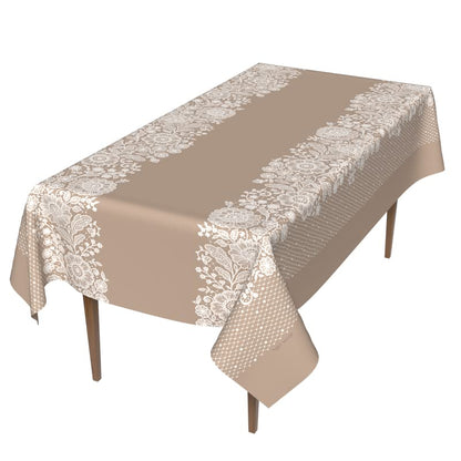 Slate Waterproof Tablecloth in Beige & White, a 140x300 cm Rectangular Table Cover of Modern Spillproof Polyester, a Chic Stain-Resistant Protector for Large Contemporary Tables