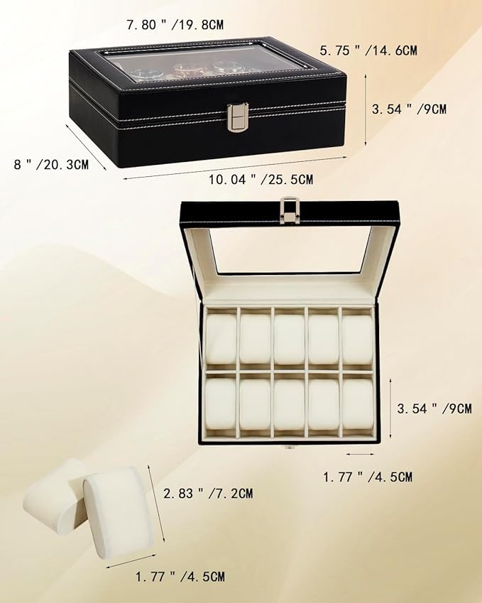 Watch Box Organizer Durable PU Leather Watch Box 10 Grid Slots for Men Women Watches Jewelry Storage Elegant Design