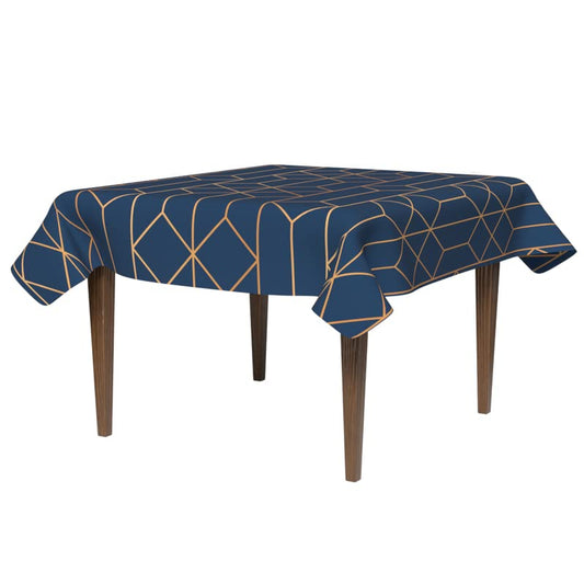 Tableau Waterproof Tablecloth in Blue & Gold, a 140x140 cm Square Table Cover made from Artistic Spillproof Polyester, an Elegant Stain-Resistant Protector for your Dining Table
