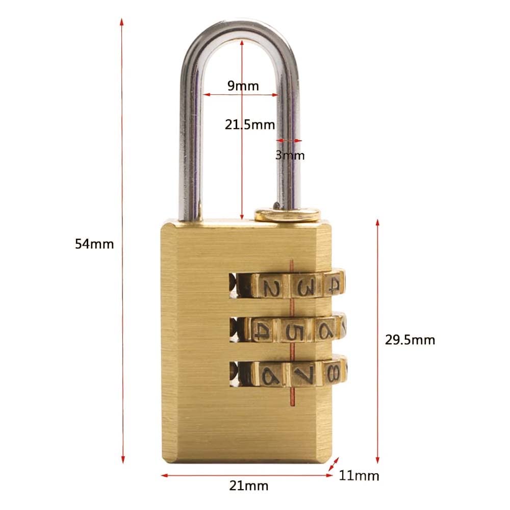 Volo 3 Digit Brass Re-Settable Combination Padlock/Password Lock/resettable Combination Lock for Travel Bags, Travel Lock. (3pcs)