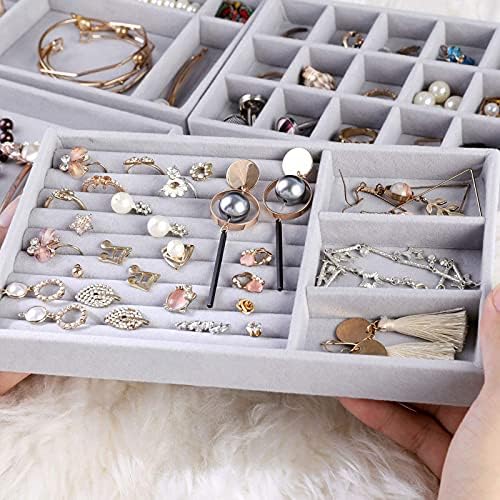 Jewelry Trays Organizer, Closet Drawer Accessories Tray Set of 4 Drawer Organizer for Earring, Ring, Gadgets & Cosmetics, Display Organizer Necklace Storage Showcase Bracelet Removable Tray