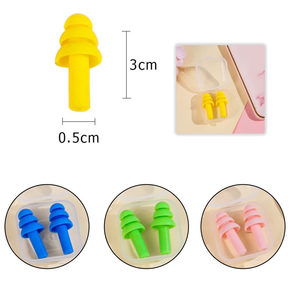 LONSVTTU 5 Pairs Ear Plugs for Swimming Waterproof Reusable Silicone Ear Plugs for Swimming Shower Work Sleep Learning