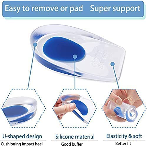 yuangao Soft Silicone Increase Heel height Protection with All-Day Shock Absorption to Relieve and Prevent Heel Pain, Support Pad Cup Gel Shock Cushion Orthotic Insole (M (length:10.5cm*width:5cm))