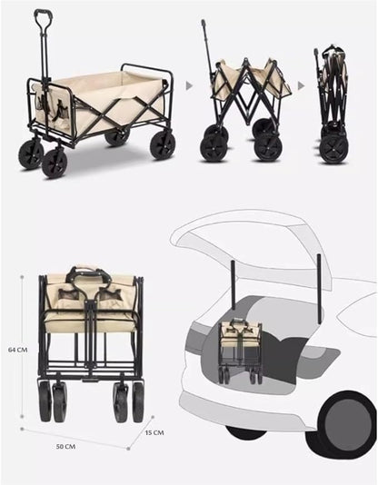 Folding Wagon, portable with wheels, 80 kg capacity, Big360 wheels – FW-005