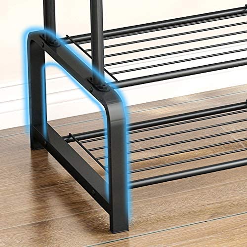 Garment rack double rod heavy duty free-standing clothes rack multi-functional bedroom hangers clothing hanging stand organizer storage rack with shoe shelves, wheels (48'' width, black)