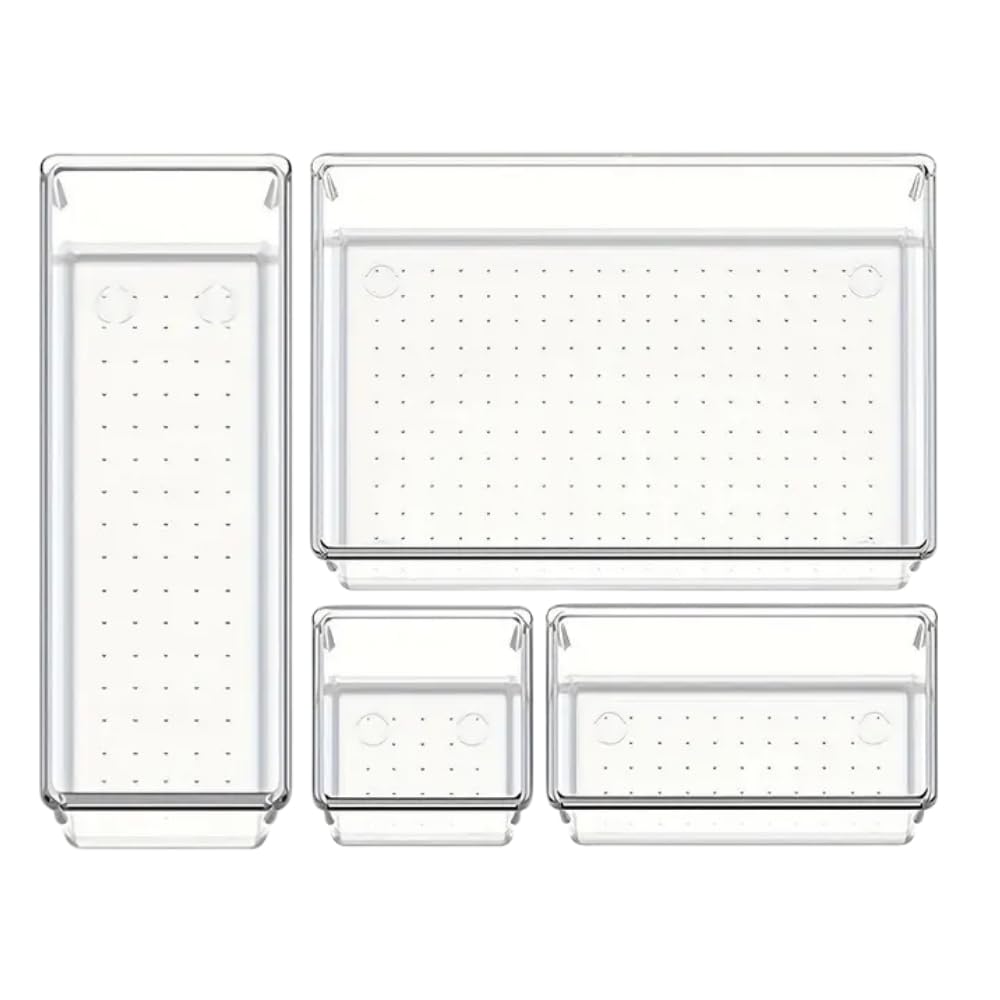 Happy Home Clear Drawer Organizer Storage Box for Makeup, Bathroom, Kitchen & Office