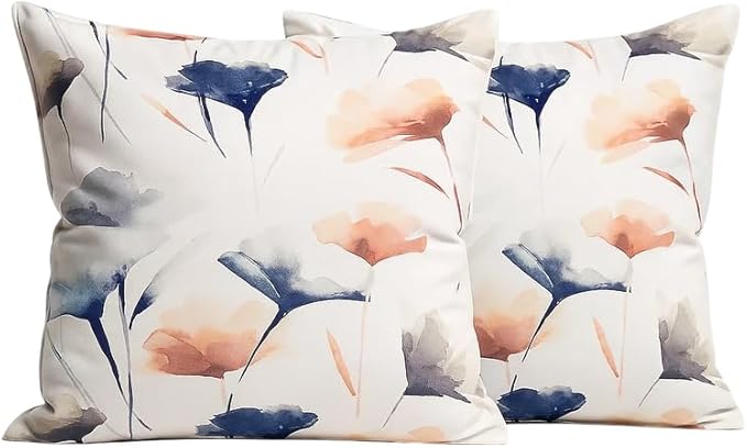 Cushion Covers, Premium Linen Velvet with Sou Floral Pattern, Set of 2, for Living Room & Bedroom Décor, Soft & Wrinkle-Resistant Fabric