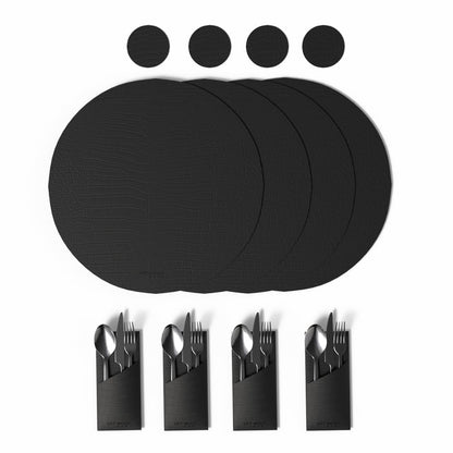 Leather Placemat Set with Coasters And Holders - Faux Leather Dining Table Protection - Heat And Scratch Resistant