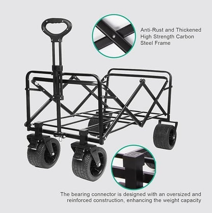 Generic Folding Wagon, Portable with W Heels, 150kg Beach Wagon, Wide Big360 Wheels & Outdoor, beach, camping, shopping, pets for Family, Mom, Dad - Green, Black