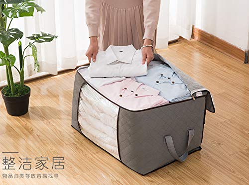 3 Pack Large Capacity Clothes Storage Bags Foldable Underbed Closet Organizer Thick Breathable Fabric Bags for Clothing Comforters Blankets Bedding With Sturdy Zipper Clear Window (Navy Blue-Style 1)