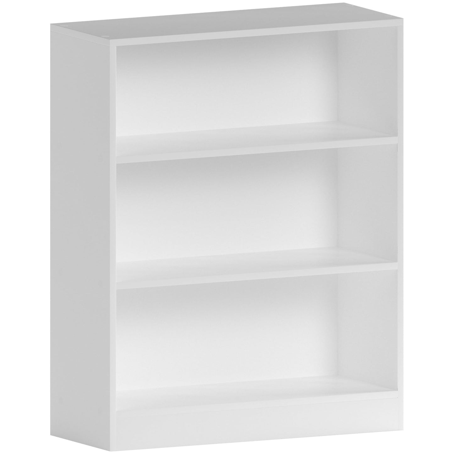 3 Tier Low Bookcase, White Wooden Shelving Display Storage Unit, Modern Office and Living Room Furniture, Wide and Compact Bookshelf, Elegant Design