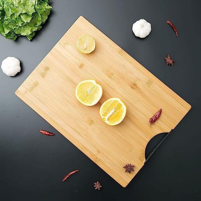 Premium Organic Bamboo Cutting Board with Metal Handle – Large 38x28 cm, Eco-Friendly, BPA-Free, Anti-Microbial, Durable, Reusable, Non-Slip, Chopping Board for Kitchen