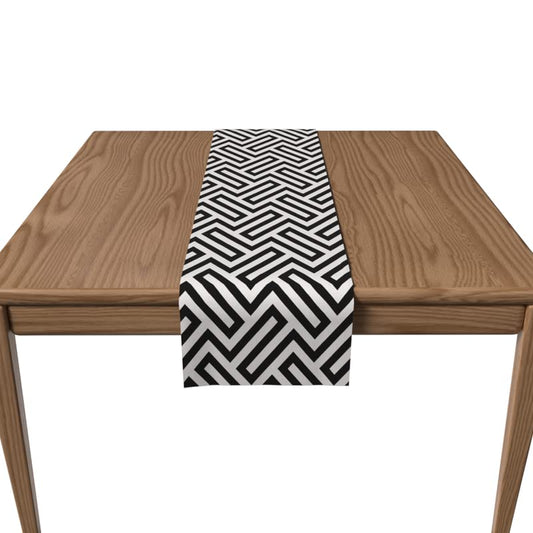 Velvet Black & White 5 Table Runner, a Plush Decorative Centerpiece with a Bold Monochromatic Design, 35x140 cm, a Modern and High-Contrast Accent Scarf for your Dining Table