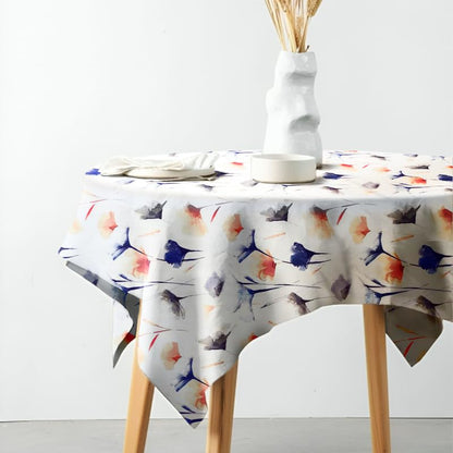 INTEX HOME Tablecloth, Sou Floral Pattern, Square Design, Premium Linen Velvet Fabric, Ultra-Soft and Wrinkle-Resistant, 130×130 cm, 1 Piece, Off-White x Navy Blue x Blush, for Dining or Living Room