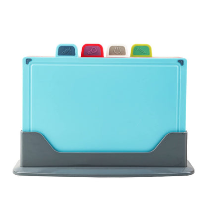 FUYTERY Kitchen Plastic Cutting Board Set of 4 Chopping Sorting Index Set Belt Storage Rack