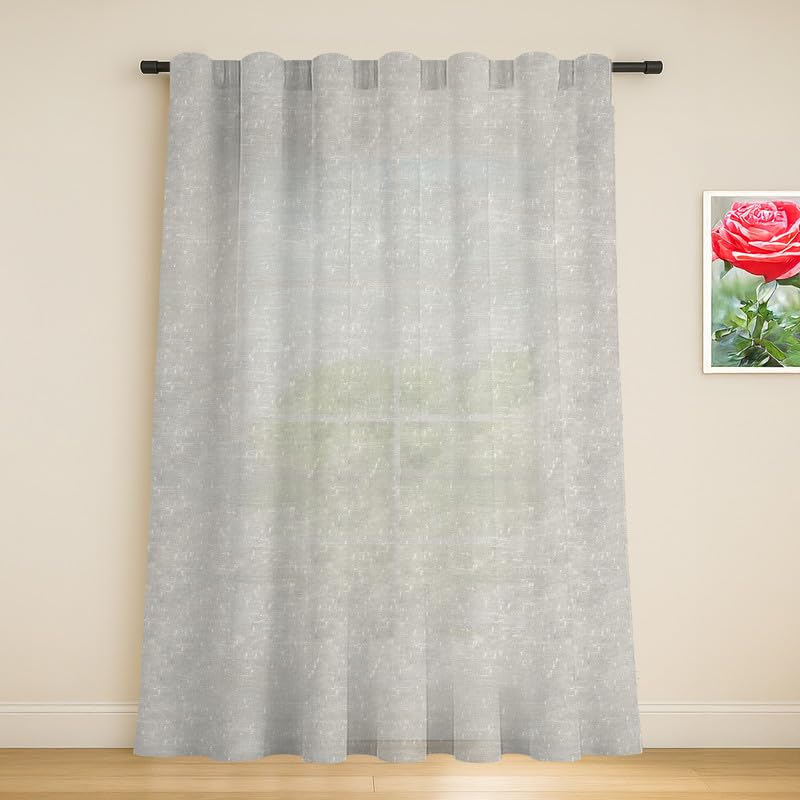 INTEX HOME Elegant Linen Curtain Panel, Semi-Transparent Air Filtering Fabric with Two Hanging Options, Soft Light Filtering Window Cover, Lightweight 1 Piece - Off-White - 400 W x 230 L