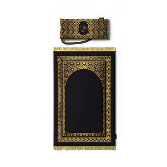 Padded Prayer Rug for Kids in a classic Gold and Black velvet, 57x95 cm, a soft and cushioned mat that provides a special and comfortable place for your child's moments of prayer