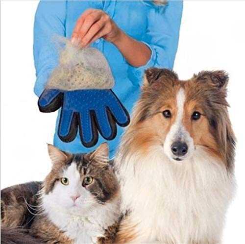 Pet Grooming Glove Gentle Deshedding Brush Fur Gloves Massage Tool Efficient Dog Cat Hair Remover Blue