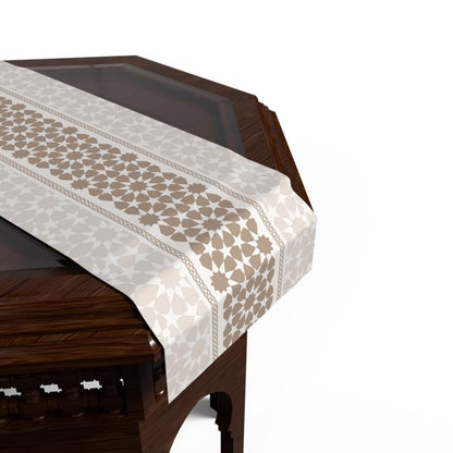Ramadan's Unique Oasis Velvet Runner in White & Beige, 35x140 cm, a Calming Decorative Centerpiece with a Serene Pattern, perfect for creating a Peaceful and Elegant Ramadan Table