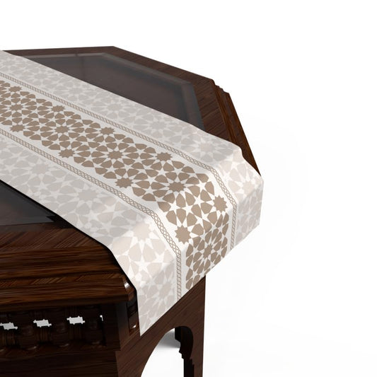 Ramadan's Unique Oasis Velvet Runner in White & Beige, 35x140 cm, a Calming Decorative Centerpiece with a Serene Pattern, perfect for creating a Peaceful and Elegant Ramadan Table