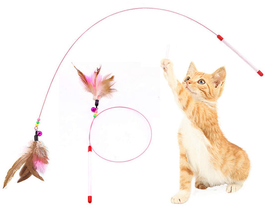 Dusenly 2PCS Feather Pretend Cat Toy, an interactive toy for cats and kittens, with feathers, bells and cords